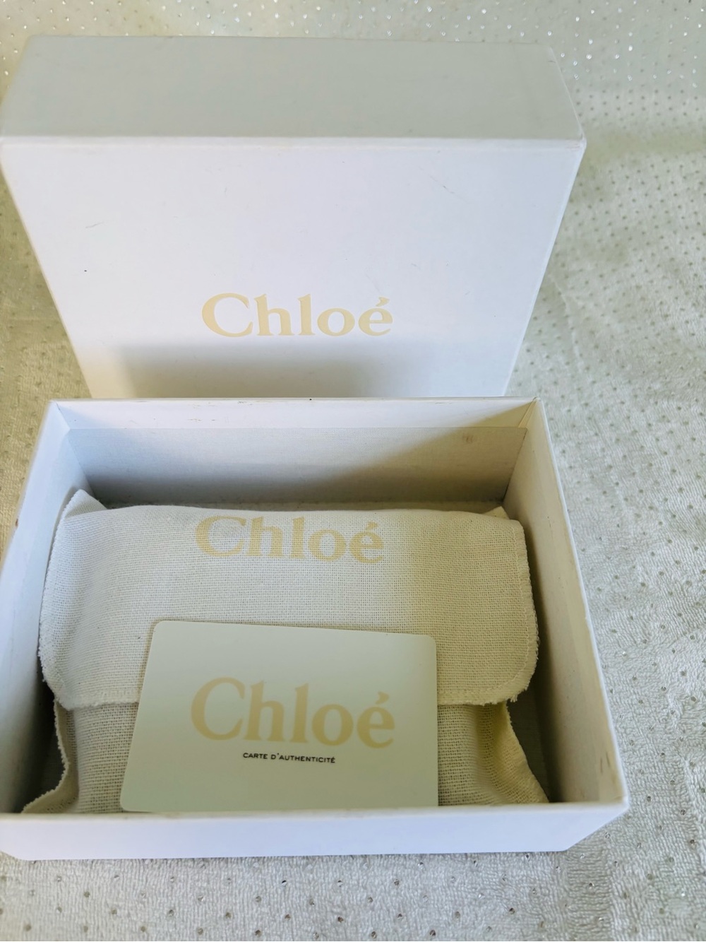 Chloé Square Leather Wristlet in Shimmery Taupe with Champagne/Gold Logo - Picture 2 of 9